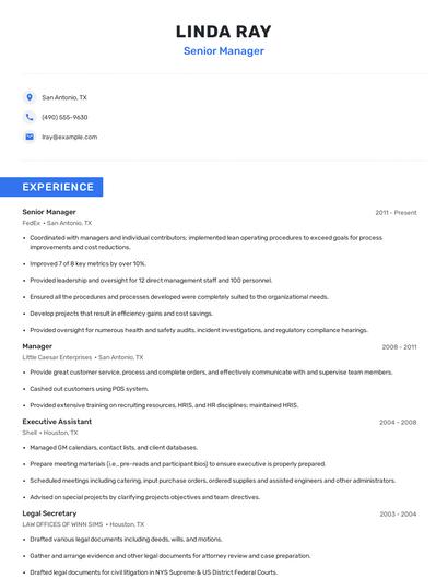 Senior Manager Resume