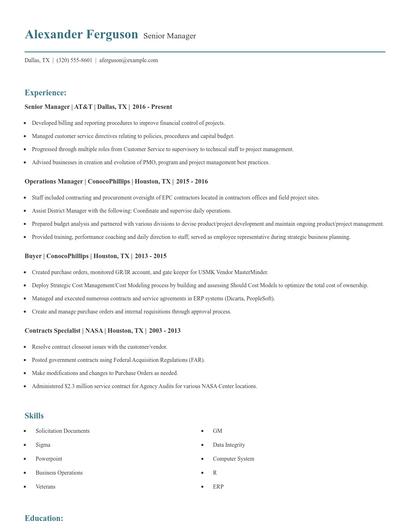 Senior Manager Resume