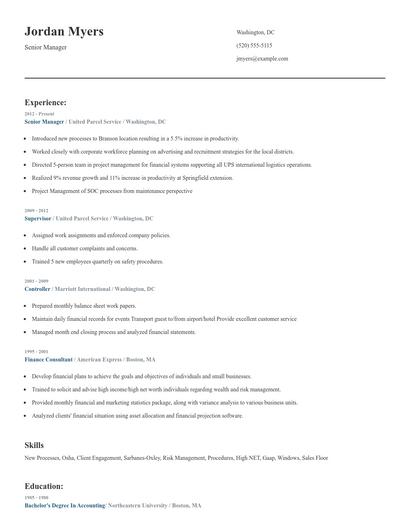Senior Manager Resume