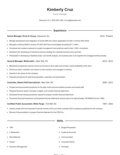Senior Manager Resume