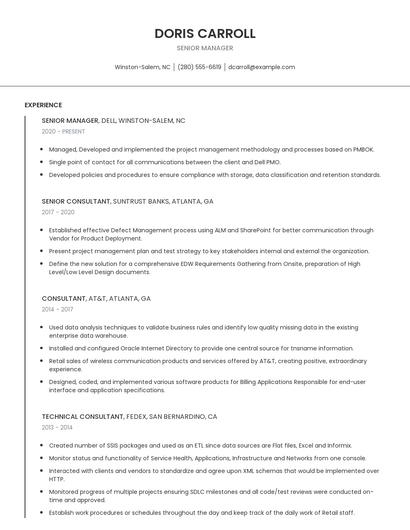 Senior Manager Resume