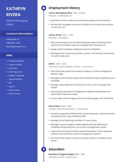 Senior Managing Editor Resume