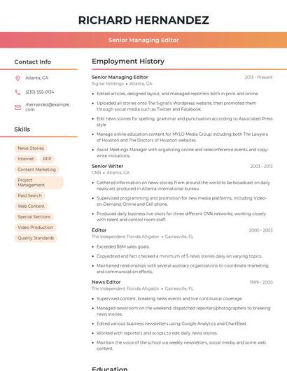 Senior Managing Editor Resume