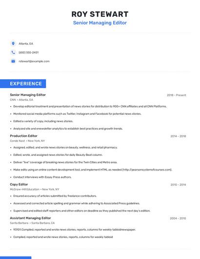 Senior Managing Editor Resume