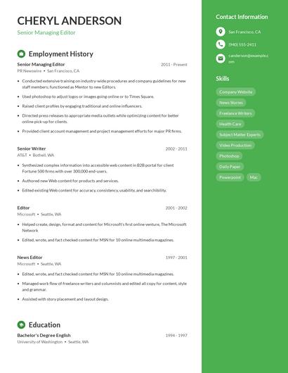 Senior Managing Editor Resume