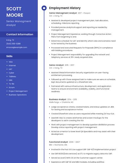 Senior Managment Analyst Resume