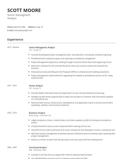 Senior Managment Analyst Resume