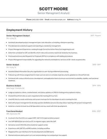 Senior Managment Analyst Resume