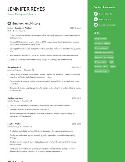 Senior Managment Analyst Resume