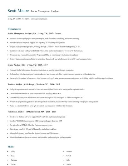 Senior Managment Analyst Resume