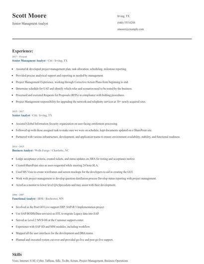 Senior Managment Analyst Resume