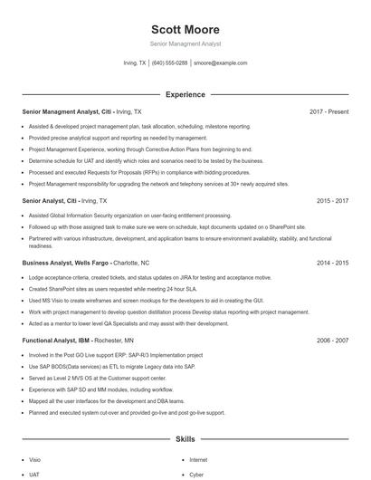 Senior Managment Analyst Resume