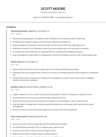 Senior Managment Analyst Resume