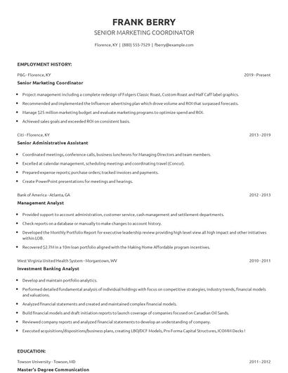 Senior Marketing Coordinator Resume
