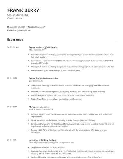 Senior Marketing Coordinator Resume