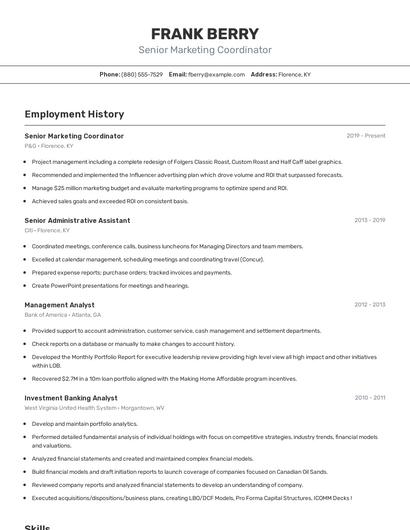 Senior Marketing Coordinator Resume