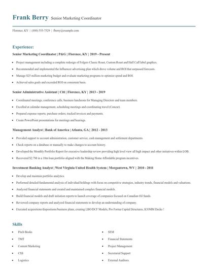 Senior Marketing Coordinator Resume