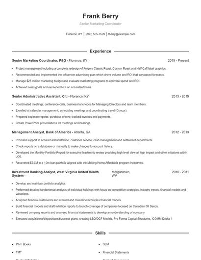 Senior Marketing Coordinator Resume