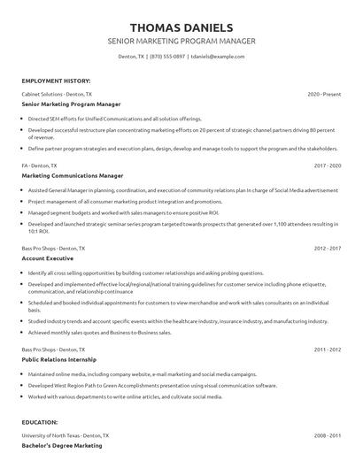 Senior Marketing Program Manager Resume