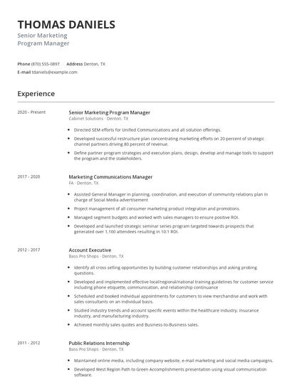 Senior Marketing Program Manager Resume
