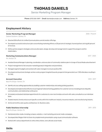 Senior Marketing Program Manager Resume