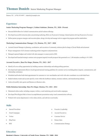 Senior Marketing Program Manager Resume