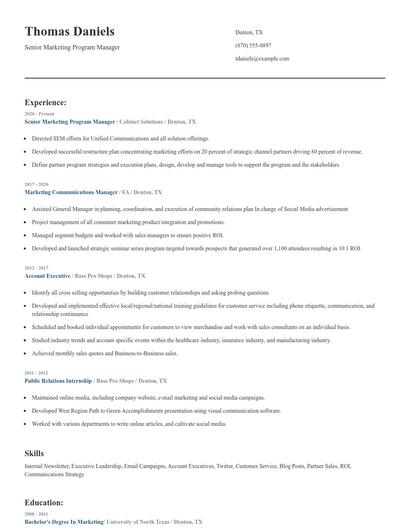 Senior Marketing Program Manager Resume