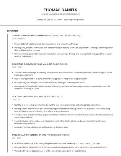 Senior Marketing Program Manager Resume