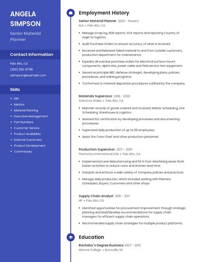 Senior Material Planner Resume