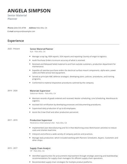 Senior Material Planner Resume