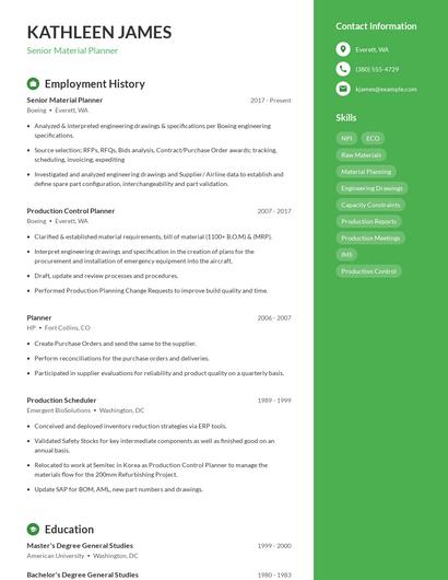 Senior Material Planner Resume
