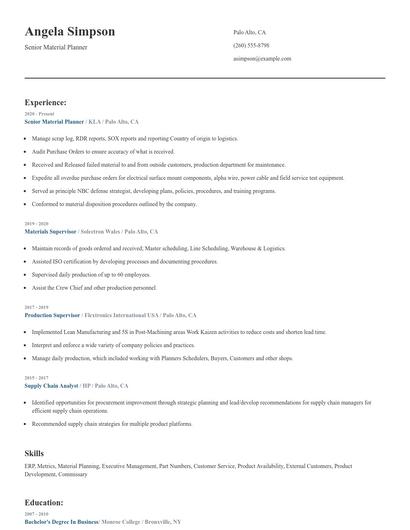 Senior Material Planner Resume