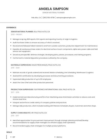Senior Material Planner Resume