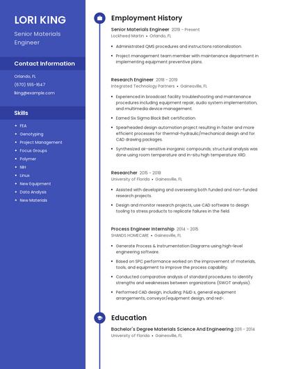 Senior Materials Engineer Resume