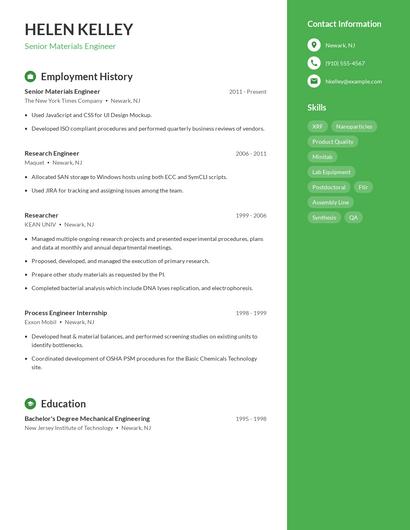 Senior Materials Engineer Resume