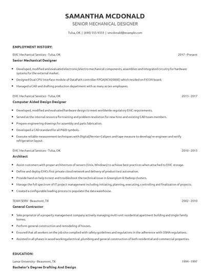 Senior Mechanical Designer Resume