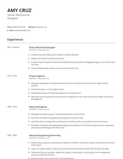 Senior Mechanical Designer Resume
