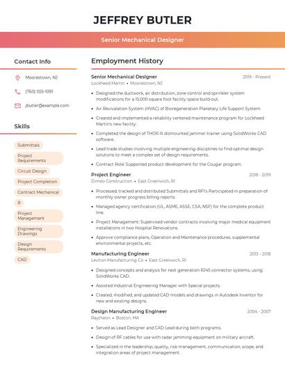Senior Mechanical Designer Resume