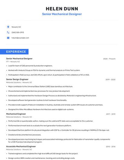 Senior Mechanical Designer Resume