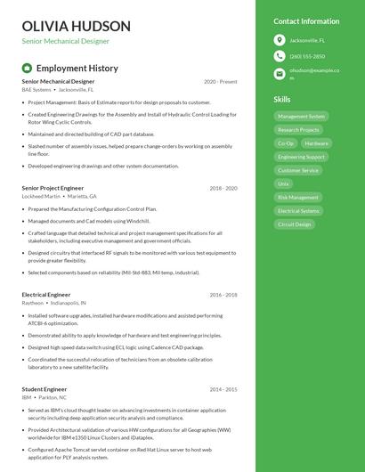 Senior Mechanical Designer Resume