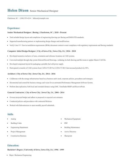 Senior Mechanical Designer Resume