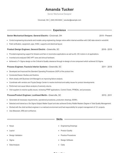 Senior Mechanical Designer Resume
