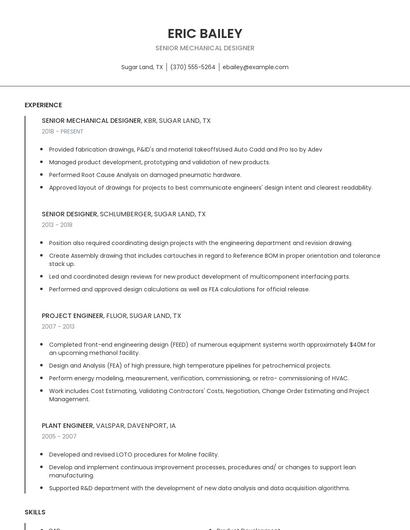 Senior Mechanical Designer Resume