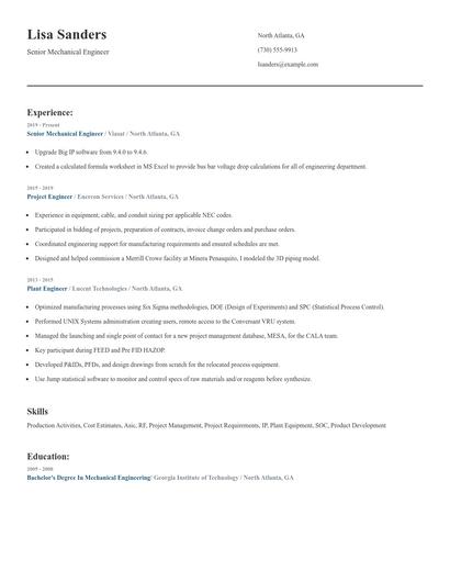 Senior Mechanical Engineer Resume