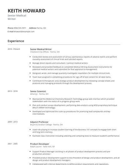 Senior Medical Writer Resume