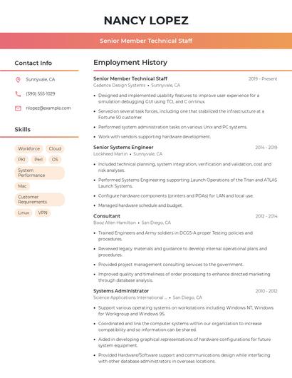 Senior Member Technical Staff Resume