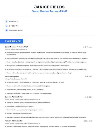 Senior Member Technical Staff Resume