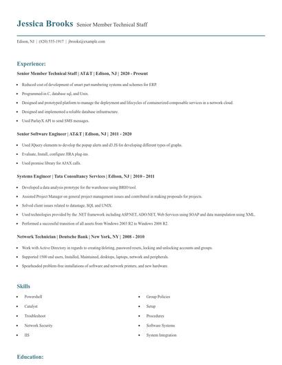 Senior Member Technical Staff Resume