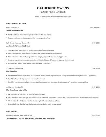 Senior Merchandiser Resume
