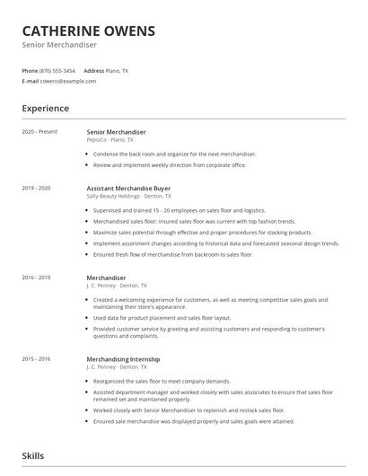 Senior Merchandiser Resume